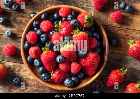 Roh Bio verschiedene frische Beeren mit Heidelbeeren Himbeeren und Erdbeeren Stockfoto