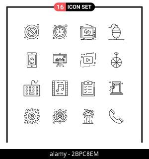 Piktogramm-Set von 16 einfachen Umrissen von Ei, ostern, Werbung, mobile, Fisch editierbar Vektor Design-Elemente Stock Vektor