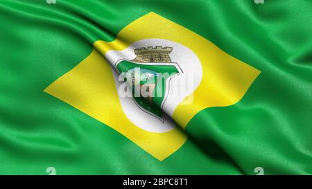 3D-Darstellung der brasilianischen Staatsflagge von Ceara winkt im Wind. Stockfoto