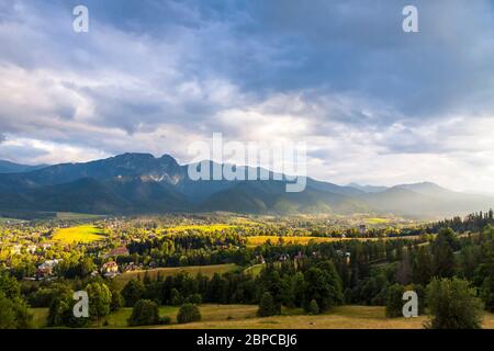 Stadt von Zakopane. Malerische Aussicht vom Berg Gubalowka. Westliche Tatra, Polen Stockfoto