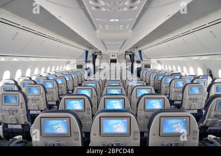 Der Innenraum der Boeing 787 Dreamliner. Stockfoto