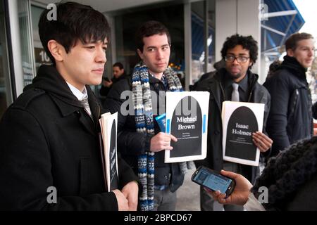 Schwarze Leben Angelegenheit Protestler Einspruch gegen St. Louis County Staatsanwalt Bob McCulloch an der St. Louis University School of Law. Stockfoto