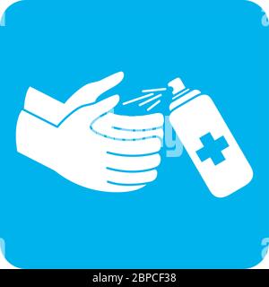 Covid 19 Coronavirus Prävention Spray Hand Desinfektionsmittel Produkt Vektor Illustration Block Stil Symbol Stock Vektor