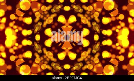 Computer-generierte Zusammenfassung Hintergrund von Goldpartikel. Kaleidoskop wandelt in einen Samen Sonnenblume, 3D-Rendering Stockfoto