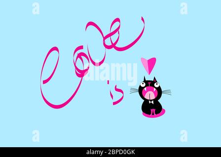 Grußkarte mit einer verliebten Katze und der Aufschrift Love Stock Vektor