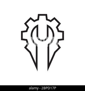 Schraubenschlüssel Zahnradlinien Logo. Kreative Symbol Vektor-Illustration. Stock Vektor