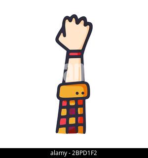 Erhobene Hand zeigt eine Faust, ein Symbol der Stärke und Überlegenheit, Erfolg, Kampf um seine Dip, Cartoon und weiße Illustration, Vektor Stock Vektor