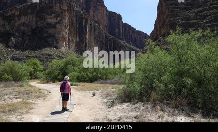 Das östliche Ende des Santa Elena Canyon liegt im Big Bend National Park. Der Canyon wurde durch Mesa de Anguila vom Rio Grande geschnitzt. Stockfoto