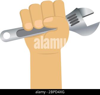 Isolierte Hand mit einem Schraubenschlüssel Stock Vektor