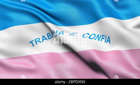 3D-Darstellung der brasilianischen Staatsflagge von Espirito Santo, die im Wind winkt. Stockfoto