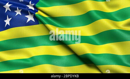 3D-Darstellung der brasilianischen Staatsflagge von Goias winkend im Wind. Stockfoto