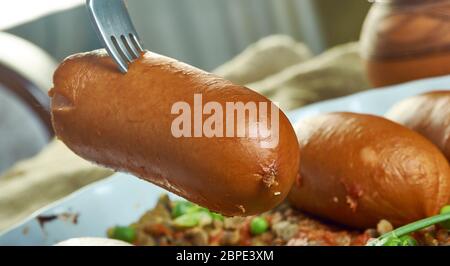 Lincolnshire Wurst und Linsen, köcheln lassen ein-Topf herzhaften Eintopf Stockfoto