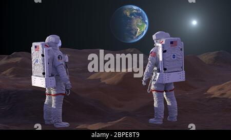 NASA-Astronauten betrachten den Planeten Erde von der Oberfläche des Mars aus Stockfoto