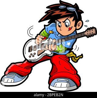 Anime Manga Rock Star Guitar Player Stockfoto