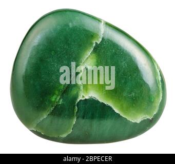 Makroaufnahmen von natürlichen Edelstein - polierte grüne Nephrit (jade) mineralischer Edelstein isoliert auf weißem Hintergrund Stockfoto