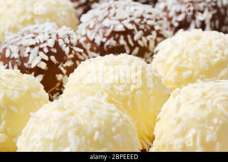 Schneeball Schokolade Trüffel gerollt in Kokosnuss Stockfoto