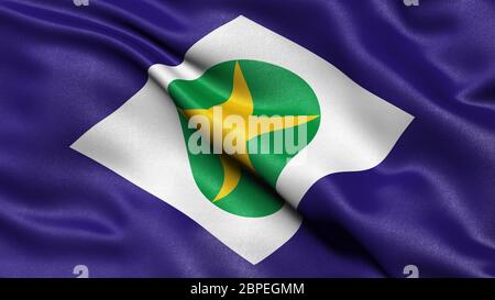3D-Darstellung der brasilianischen Staatsflagge von Mato Grosso, die im Wind winkt. Stockfoto