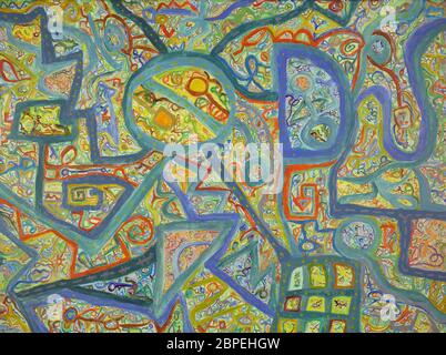 Abstrakte bunten Hintergrund mit einer Menge von Zeilen. Acrylbild auf Leinwand. Stockfoto