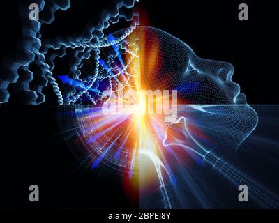 Profile von Technologie-Serie. Zusammensetzung der weiblichen Profil und Fraktale Elemente für Projekte in den Bereichen Technologie, Wissenschaft und Bildung Stockfoto