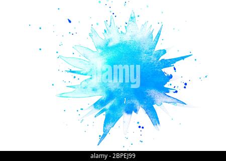 Abstrakter Klecks in Aquarell aus Farbe in blau, hellblau und türkis Stockfoto