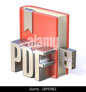 EBook Symbol Metall PDF Red book USB 3D-Render Abbildung auf weißem Hintergrund Stockfoto