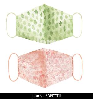 Gesichtsmasken Virenschutz gegen Virus Aquarell Clipart. Gesundheitswesen, handgezeichnete medizinische Maske isoliert auf weißem Hintergrund. Stockfoto