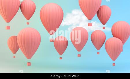 Heißluftballons am Himmel 3d-Rendering Stockfoto