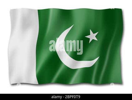 Pakistan Flagge, dreidimensionales Rendern, isoliert auf weißem Stockfoto