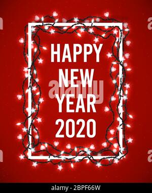 Frohes Neues Jahr 2020 Poster mit Weihnachten funkelnden Lichtern. Vorlage Karte. Vector Illustration. Stock Vektor