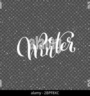 Winterlogos und Embleme für Einladung, Grußkarte, T-Shirt. Vorlage für Drucke und Poster. Handgemeierter Winterinspirierungsphrase über einsamen, verschneiten Hintergrund. Vektorgrafik. Stock Vektor