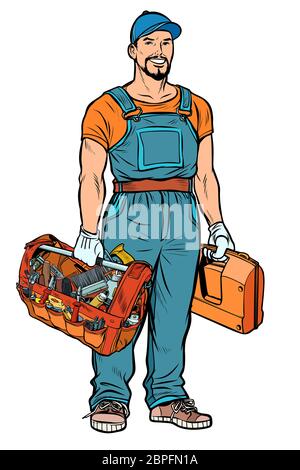 Handwerker Heimwerker Service Professional. Pop Art retro Vektor Illustration kitsch Vintage Stockfoto