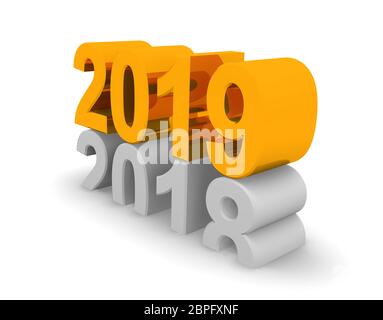 Neues Jahr 2019 Konzept 3d-Bild auf weißem Hintergrund, 3D-Rendering Stockfoto