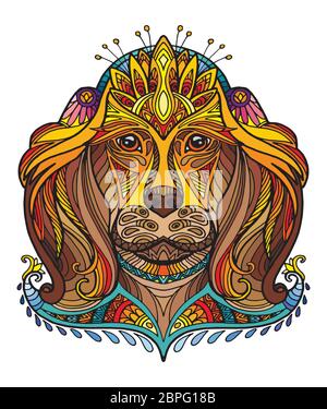 Vektor dekorativen Doodle ornamental Kopf des Hundes. Abstrakte Vektor bunte Illustration von Hundkopf isoliert auf weißem Hintergrund. Abbildung des Bestandes Stock Vektor