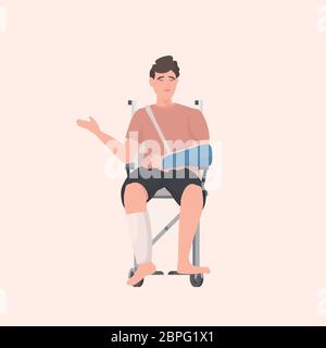Behinderter Mann sitzt im Rollstuhl Behinderung Konzept flach volle Länge Vektor Illustration Stock Vektor