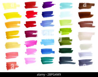 Farbfelder für Skizzenmarkierungen, Farbpalette. Bunte Flecken.von Hand gezeichnet. Dekorative Elemente. Stockfoto