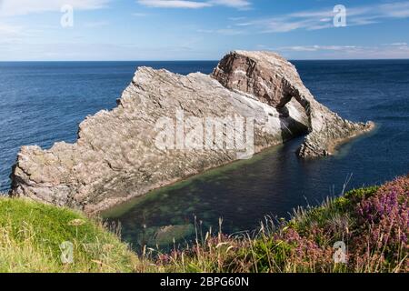 Bogen Geige Rock ist ein natürlicher See arch in der Nähe von portknockie Auf der nord-östlichen Küste von Schottland. Stockfoto