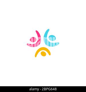 Symbol für Probleme mit psychologischen Beziehungen. Logo „People Dissens“. Logo für menschliche Silhouetten. Soziales Misstrauen, unterschiedliche Meinungen. Bunte glückliche Kinder Stock Vektor