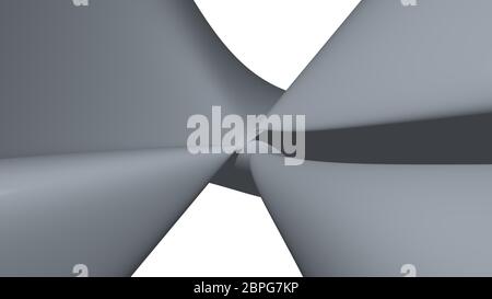 3D-Darstellung einer geometrischen Form von hellem schiefergrauen Farbe auf einem weißen abstrakten Hintergrund als gekrümmte und glänzende Oberfläche Stockfoto