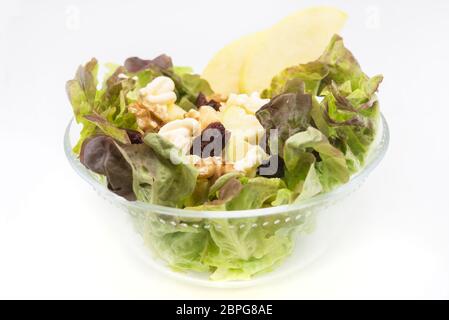 Waldorfsalat Apfel, Nüsse Rosinen, Salat und Mayonnaise Stockfoto