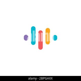 Logo der Spracherkennungs-App. Logo für Audioausgleichsgeräte. Soundrekorder, Online-Mikrofonschild. Farbenfrohe Musiksymbole. Isoliertes Rating, Fortschrittsvektor Stock Vektor