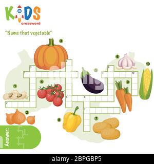 Einfaches Kreuzworträtsel 'Name that vegetable', für Kinder in der Grund- und Mittelschule. Spaß Art, Sprachverstehen zu üben und zu erweitern Vokab Stock Vektor