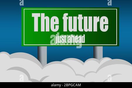Ausfahrt Autobahn Straßenschild Symbol mit dem zukünftigen Wort, 3D-Rendering Stockfoto