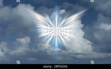Winged star in bewölkten Himmel. 3D-Rendering Stockfoto