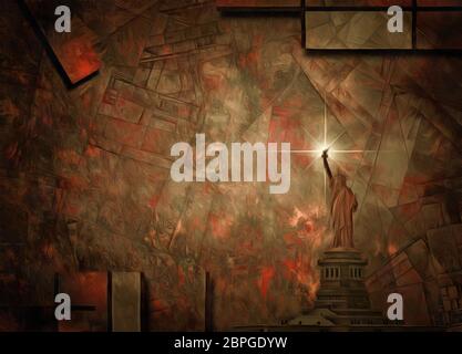 Moderne abstrakte Malerei in gedeckten Farben. Freiheitsstatue Stockfoto