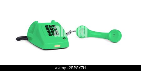 Vintage grüne Telefon mit einem weißen Hintergrund. Stockfoto