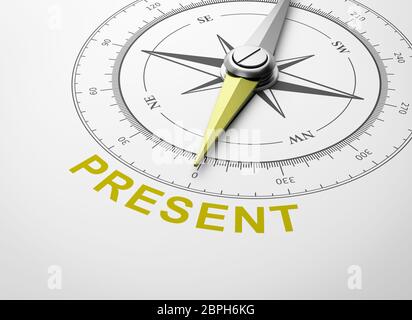 Magnetischer Kompass mit Nadel nach Gelb vorhanden Wort auf weißem Hintergrund 3D Illustration Stockfoto
