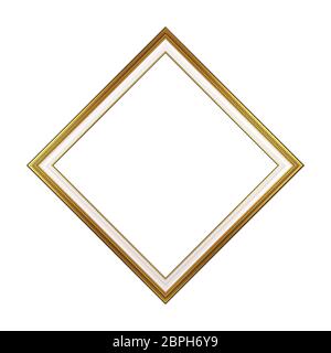 Klassische Rhombus leeren goldenen Bilderrahmen isoliert auf weißem Hintergrund, 3D-Rendering Stockfoto