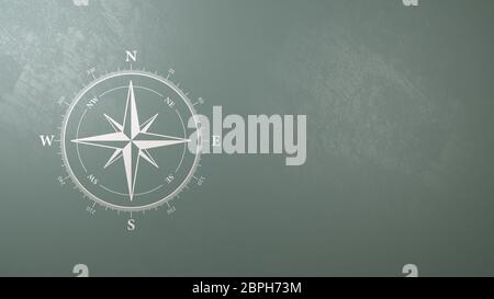 White Wind Rose Symbol gegen eine Verputzte Wand mit Copyspace Blau Grau, 3D-Darstellung Stockfoto