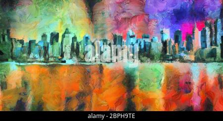 Farbenfrohe abstrakte Malerei. Skyline von New York. Manhattan. 3D-Rendering Stockfoto