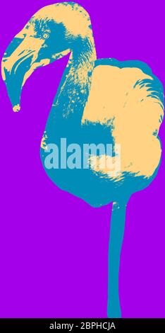 Flamingo Bild über lila Hintergrund im Pop Art Stil Stockfoto